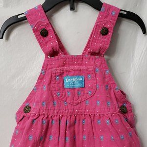 Vintage OshKosh Vestbak Overall Dress 18 month Baby Pink Denim Jean Flower Union